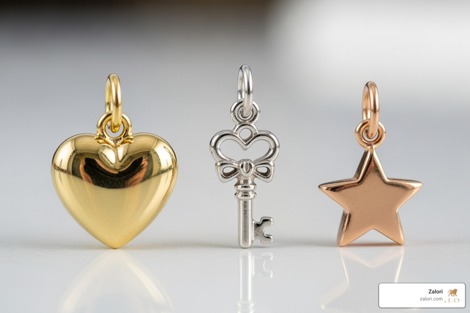 three gold charms in yellow, white, and rose gold - christian gold charms three gold charms in yellow, white, and rose gold - christian gold charms