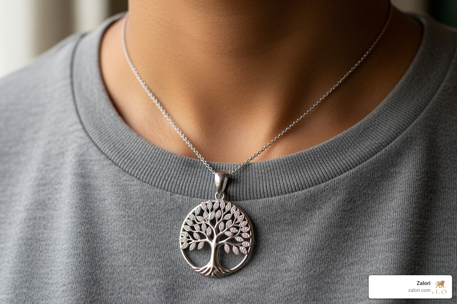 Person neatly wearing a Tree of Life pendant - tree of life birthstone pendant Person neatly wearing a Tree of Life pendant - tree of life birthstone pendant