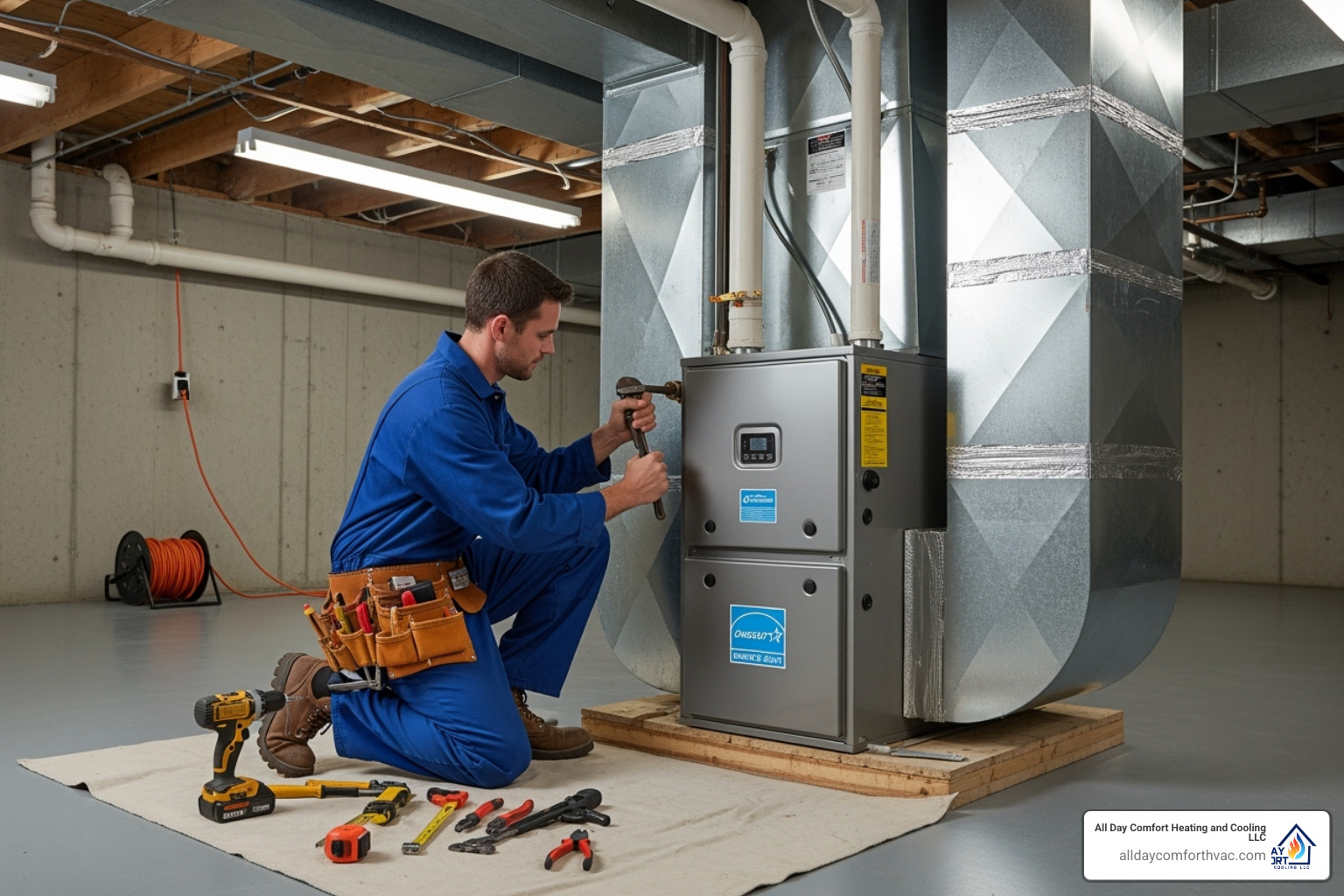 A home with a new, energy-efficient furnace being installed - residential heating repair raytown mo A home with a new, energy-efficient furnace being installed - residential heating repair raytown mo