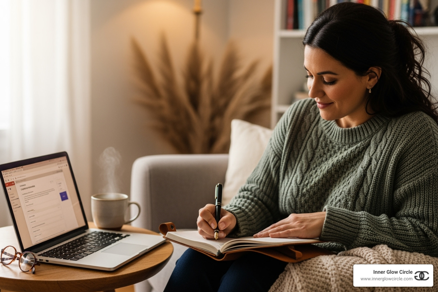 woman journaling with laptop - woman coaching