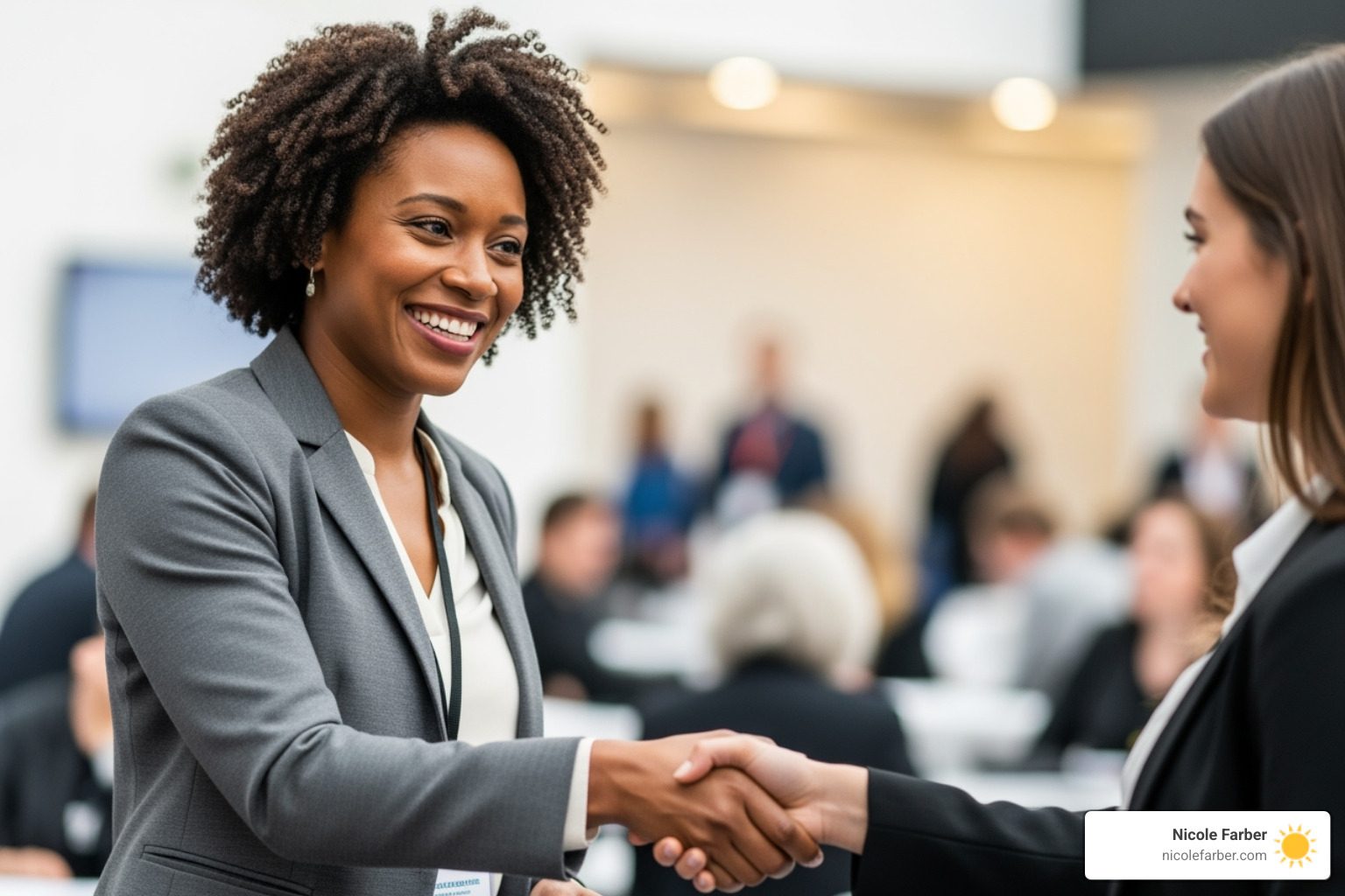 Motivational speaker engaging with an attendee after a talk, demonstrating community support - entrepreneur speaker series Motivational speaker engaging with an attendee after a talk, demonstrating community support - entrepreneur speaker series