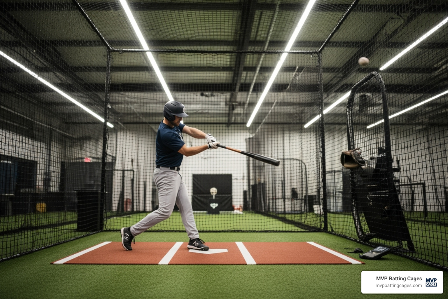 A player using a modern batting cage with a pitching machine - Chandler baseball teams