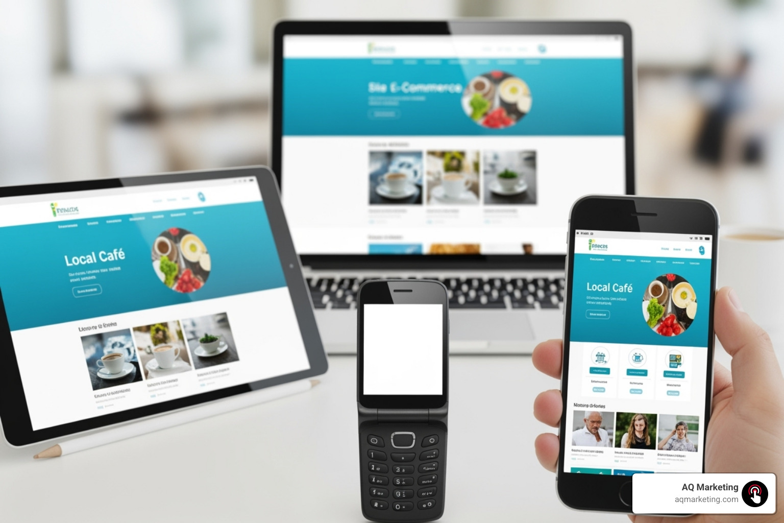 Website adapting to mobile and desktop, showing Boston skyline in background - mobile friendly business websites Website adapting to mobile and desktop, showing Boston skyline in background - mobile friendly business websites