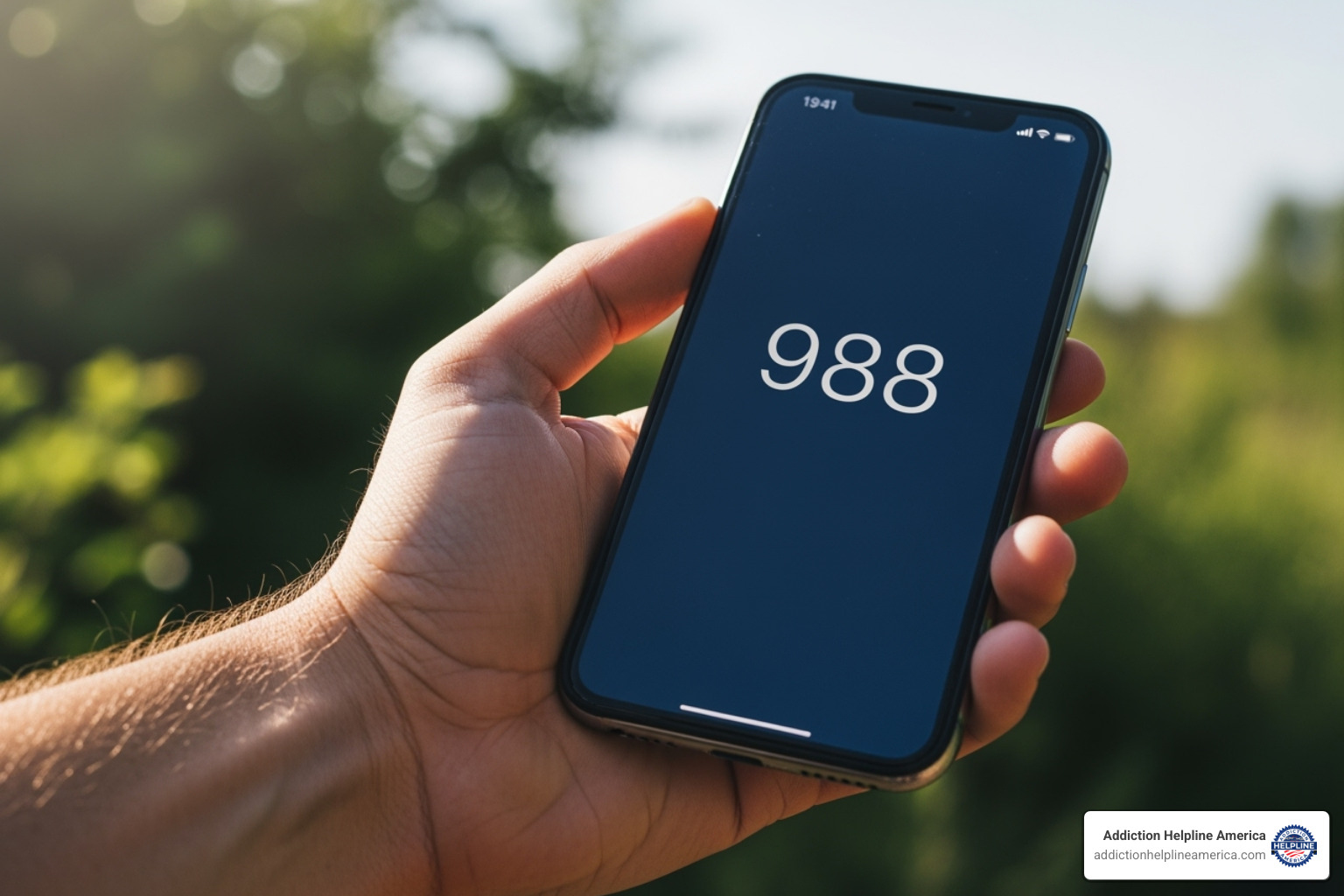 A hand holding a phone with the number 988 displayed - behavioral health Nashville