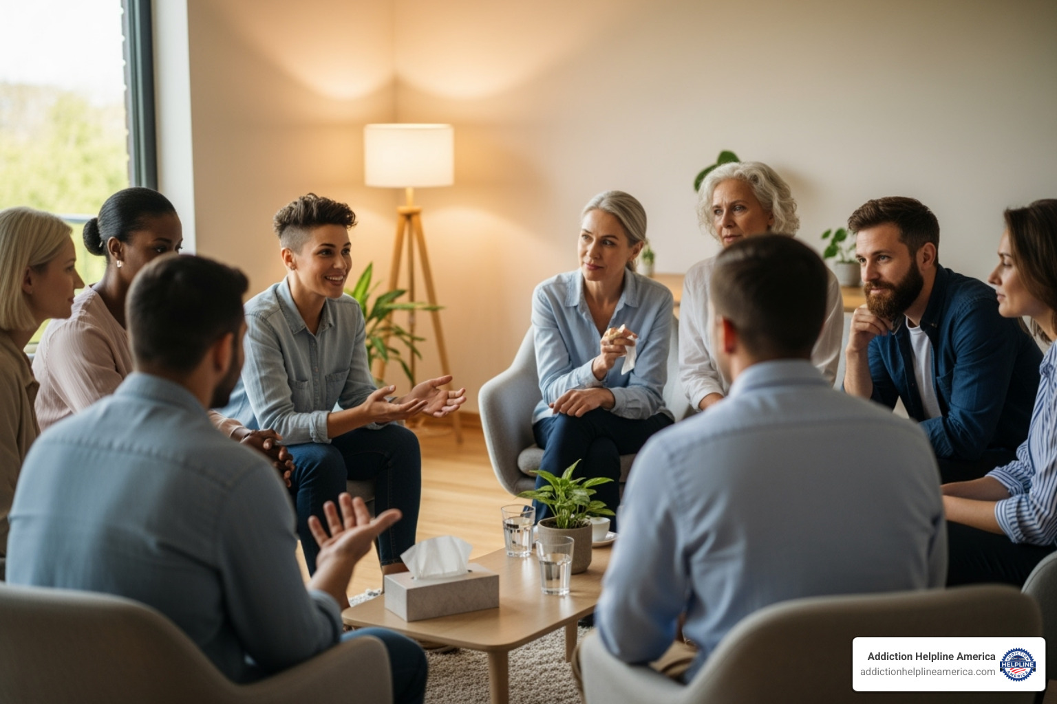 a diverse group of people in a supportive therapy setting - behavioral health Nashville