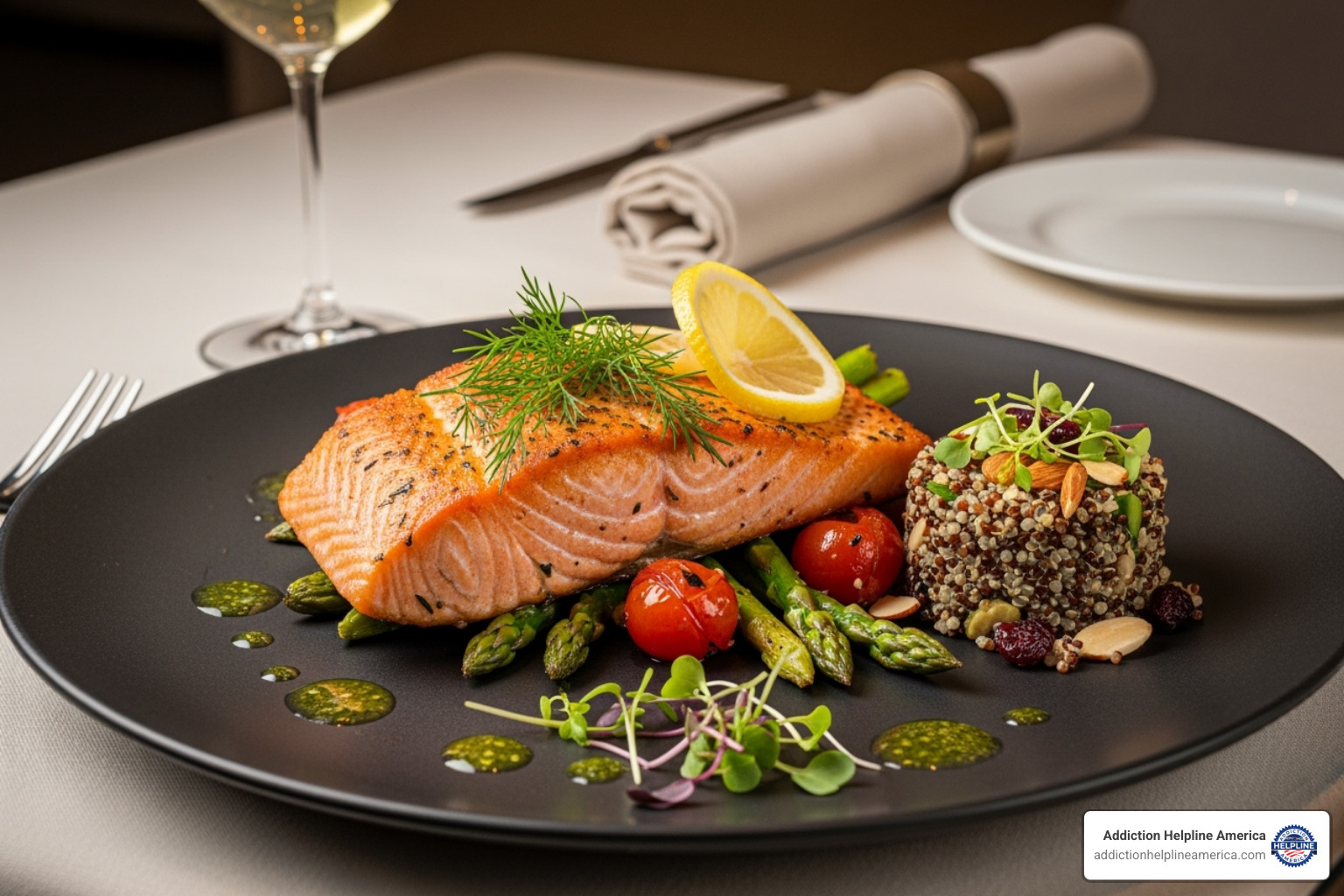 Gourmet meal prepared by a private chef, featuring fresh, healthy ingredients and neat plating - luxury rehab california Gourmet meal prepared by a private chef, featuring fresh, healthy ingredients and neat plating - luxury rehab california