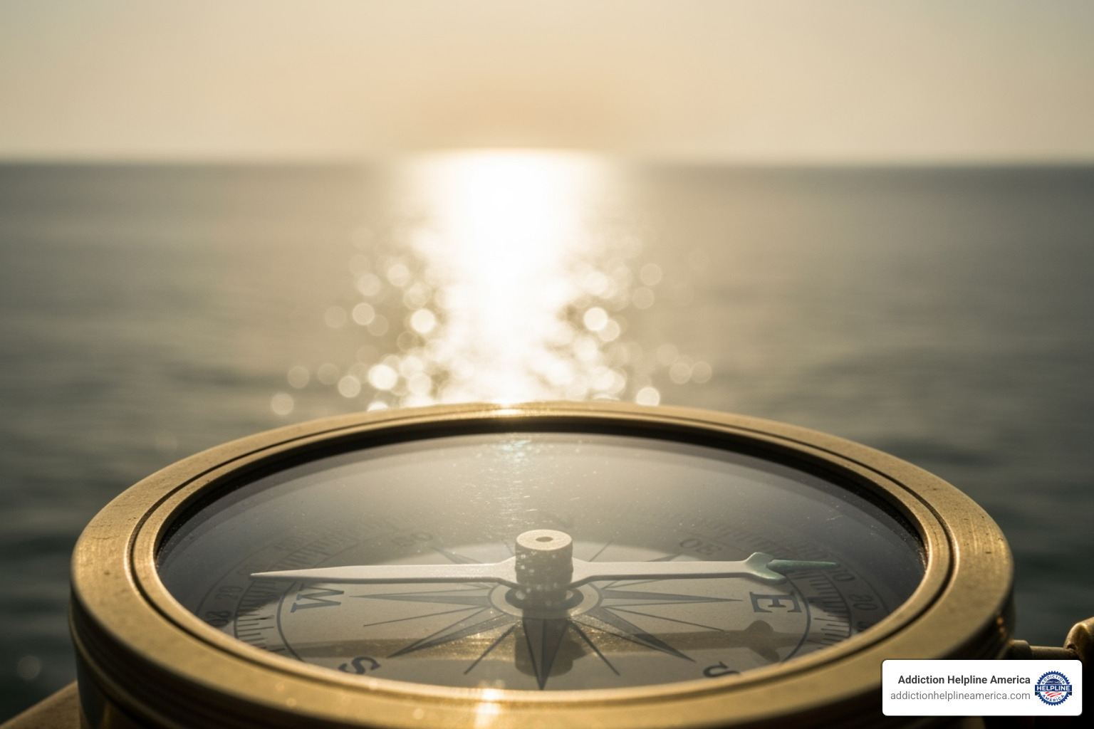 A compass pointing towards "Recovery" with a serene ocean background - rehab in Malibu A compass pointing towards "Recovery" with a serene ocean background - rehab in Malibu