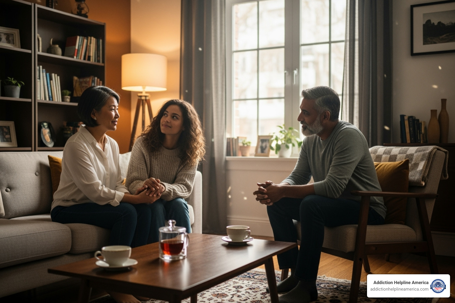 family having a calm, supportive conversation - cocaine addiction recovery family having a calm, supportive conversation - cocaine addiction recovery