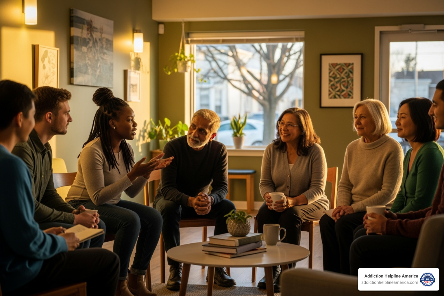 Diverse group of people in a supportive setting - Depression therapy Pasadena