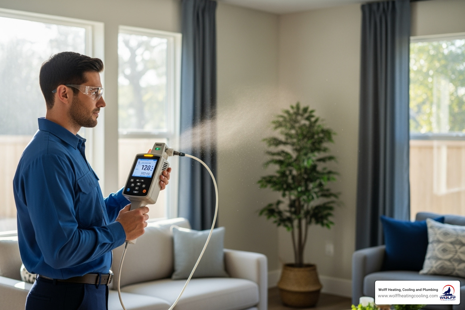 technician using an air sampling device in a home - indoor air quality testing albuquerque technician using an air sampling device in a home - indoor air quality testing albuquerque