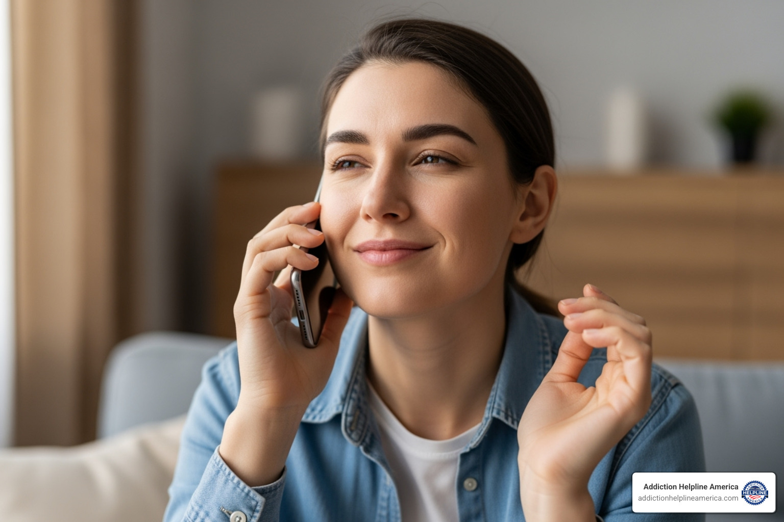 a person on the phone, looking relieved - rehab centers in riverside county