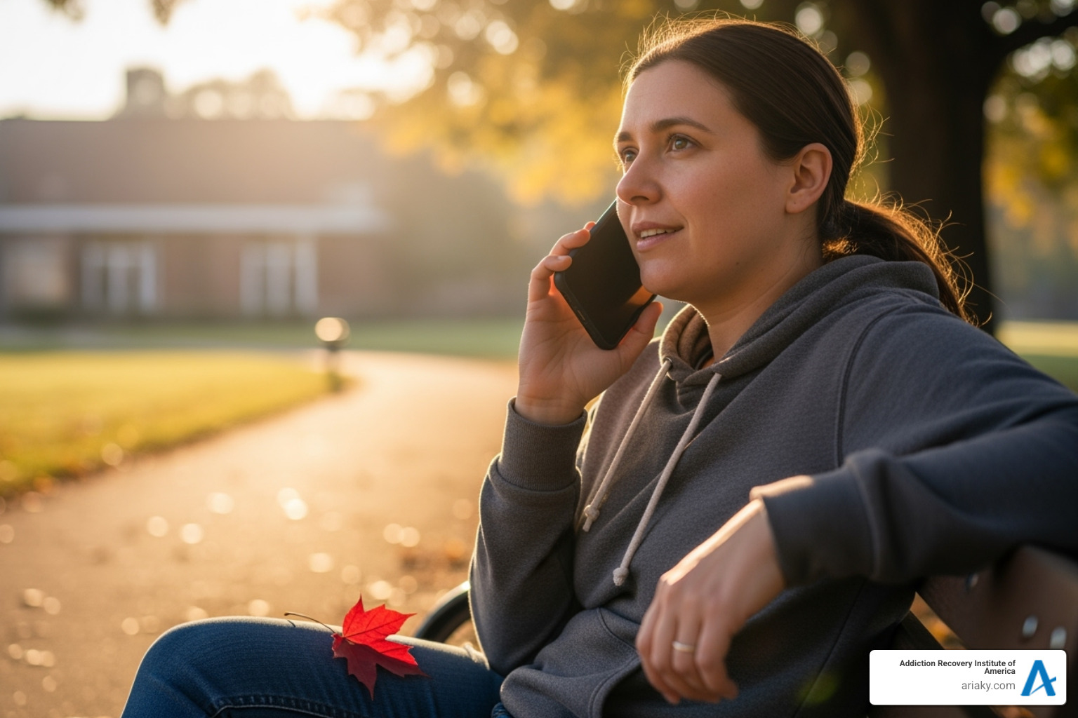 A person looking hopeful while talking on a phone, representing seeking help for addiction recovery - drug recovery Lexington A person looking hopeful while talking on a phone, representing seeking help for addiction recovery - drug recovery Lexington