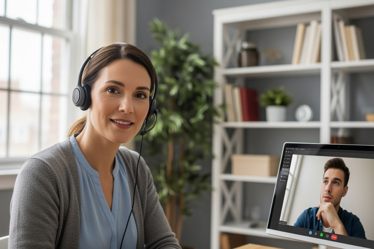instructor on a video call with a student, looking supportive - online student retention strategies instructor on a video call with a student, looking supportive - online student retention strategies