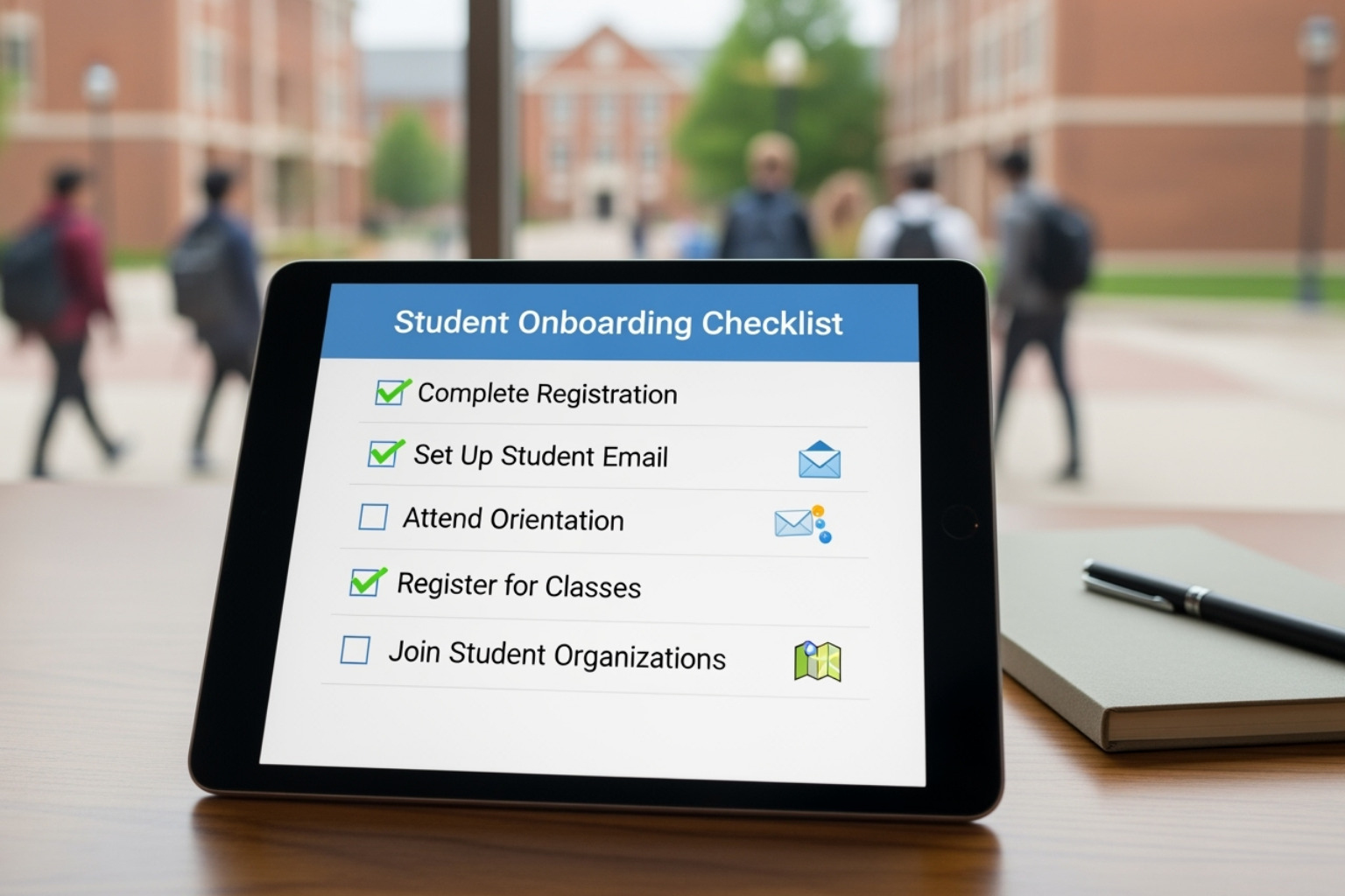 student onboarding checklist on a tablet - online student retention strategies student onboarding checklist on a tablet - online student retention strategies