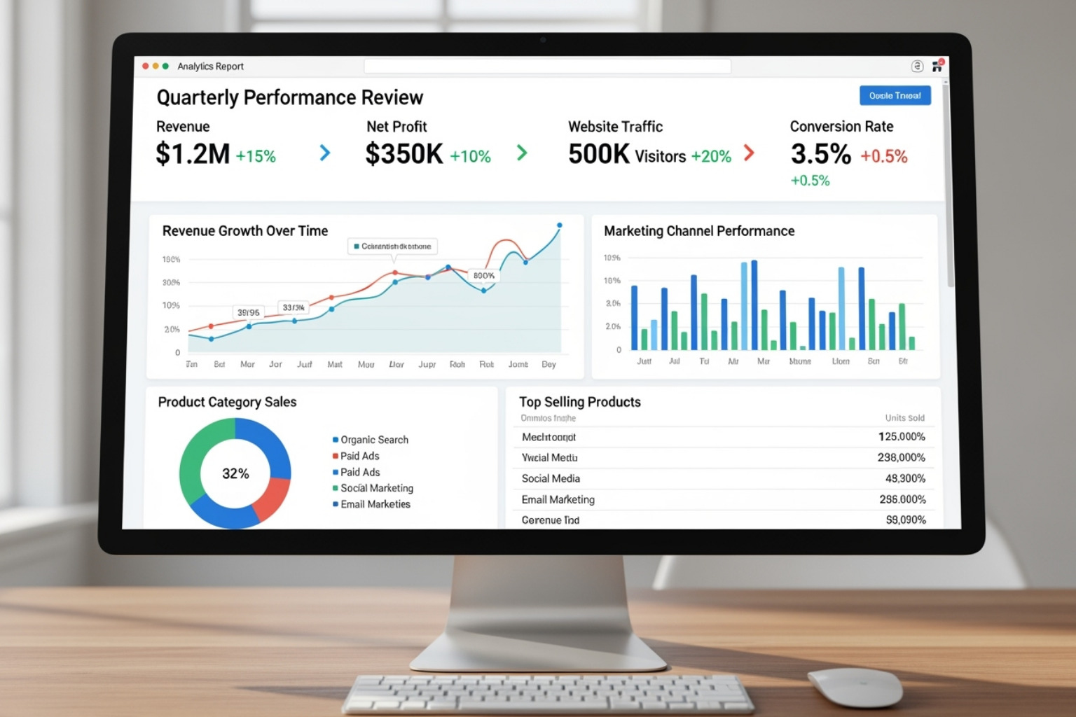 detailed analytics report on a computer screen showing key performance indicators - higher education digital marketing