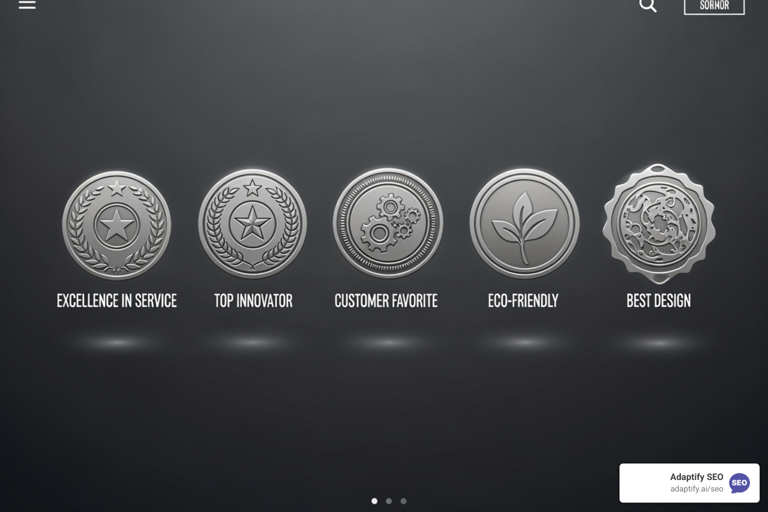 various digital award badges displayed on a website footer - badge program backlink