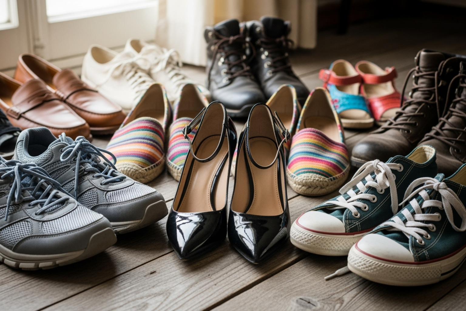 different types of footwear, from high heels to worn-out sneakers - What helps aching feet?