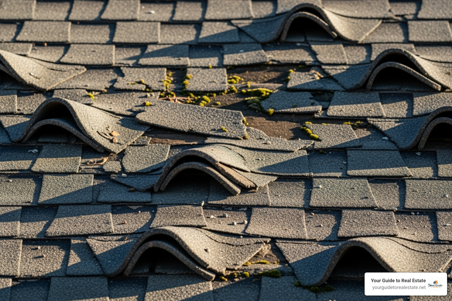 damaged roof with curled shingles - things that fail a home inspection