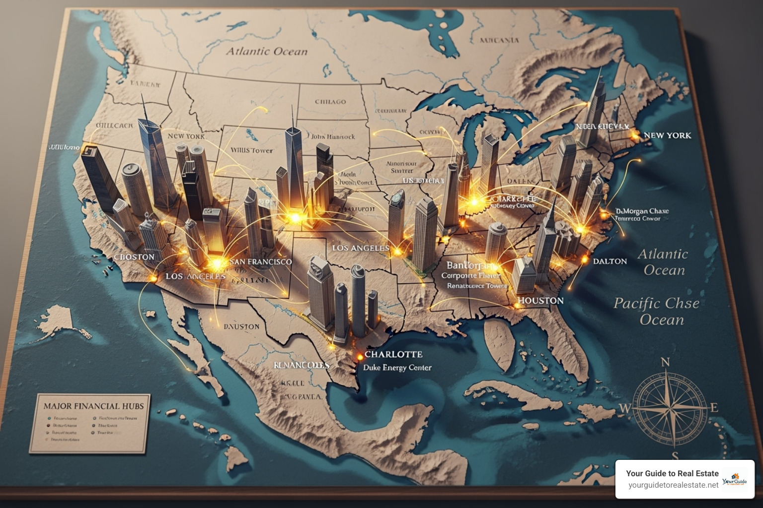 map of the United States highlighting financial hubs - stock broker salary