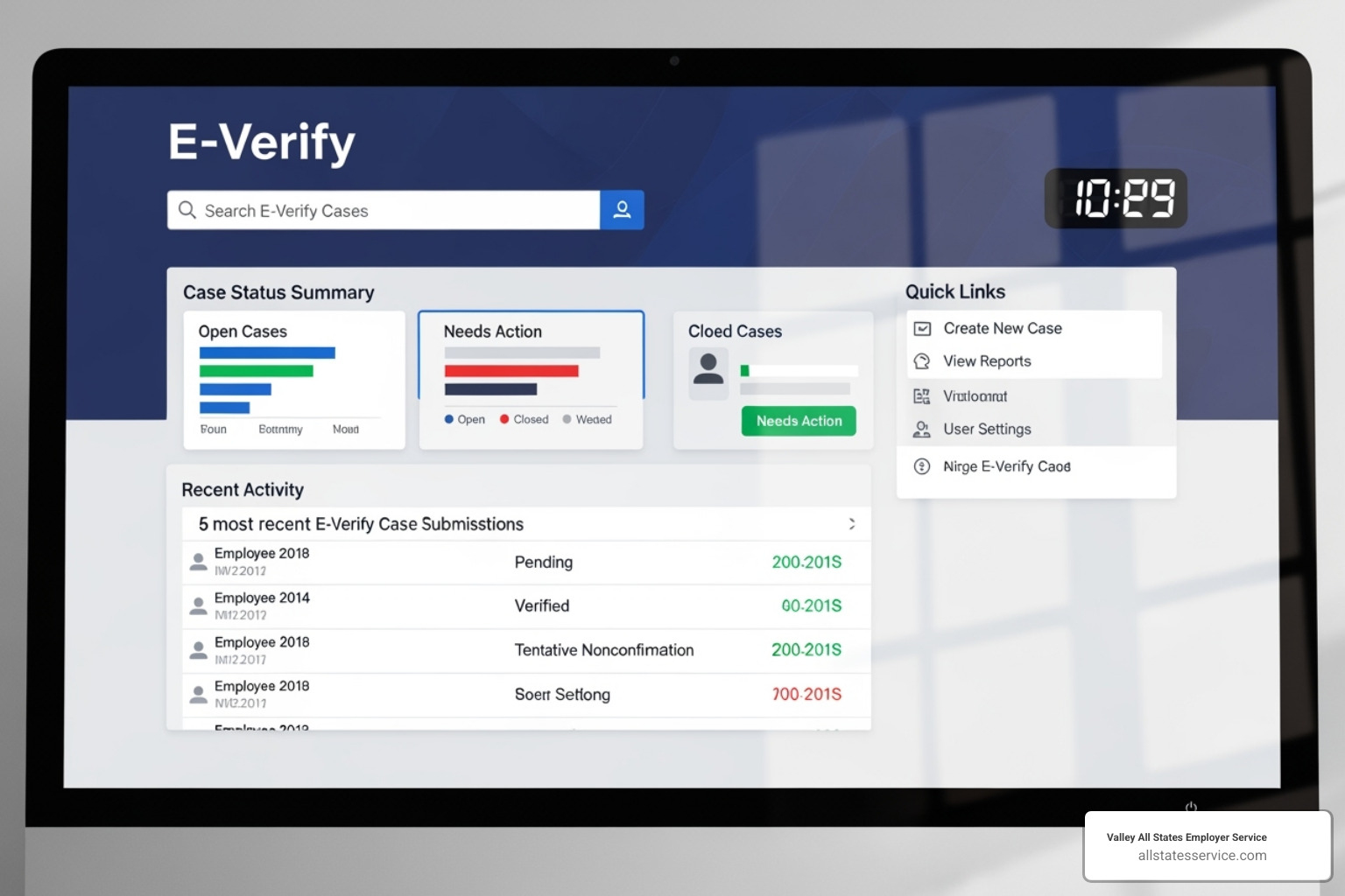 Image of an E-Verify dashboard - E-Verify self audit Image of an E-Verify dashboard - E-Verify self audit