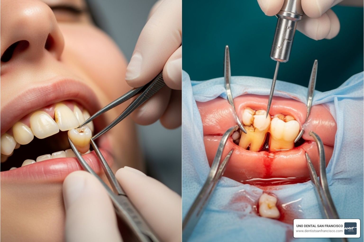 image illustrating the difference between simple and surgical extraction - painless wisdom tooth removal