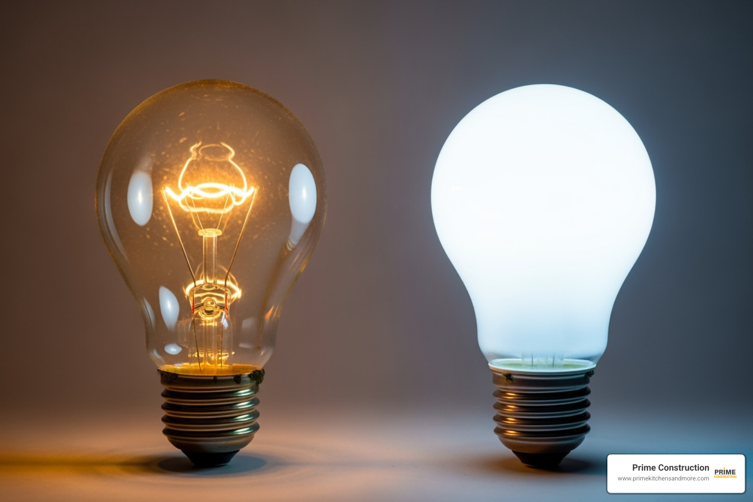 different light bulbs showing warm and cool glows - Warm white bathroom