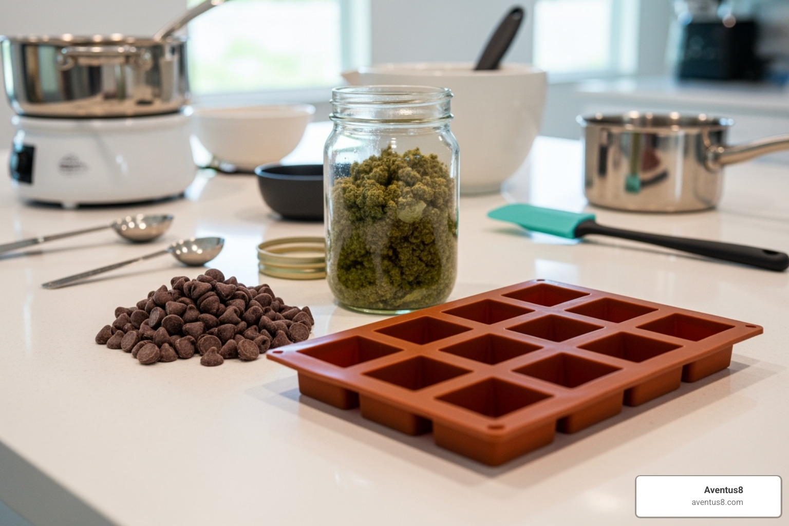 Homemade THC chocolate ingredients laid out on a kitchen counter in Hollywood, FL - THC chocolates