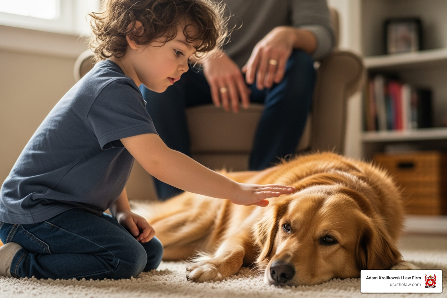 child cautiously petting a dog under parental supervision - los angeles dog bite attorneys