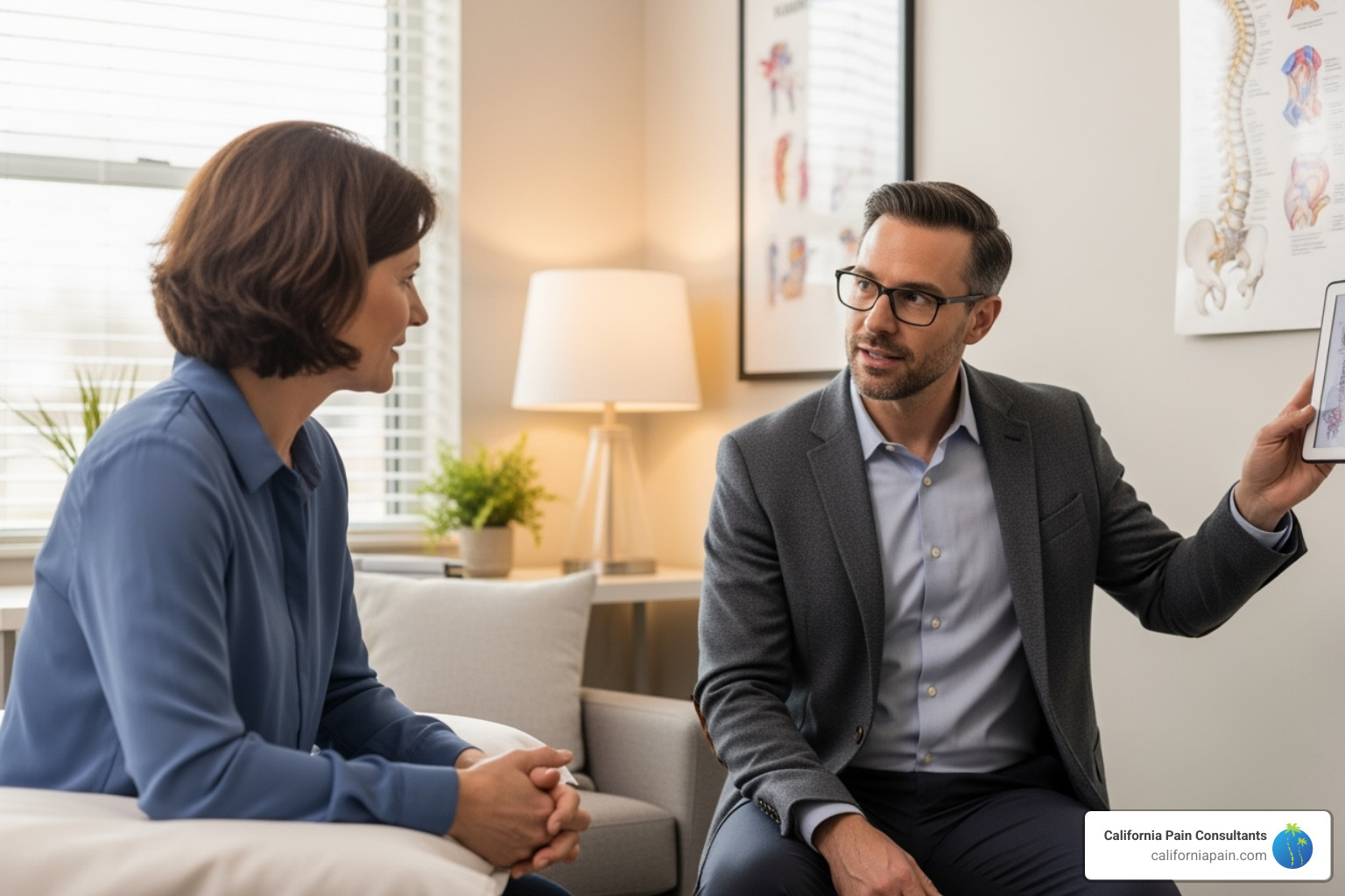 a patient consulting with a pain management specialist - Degenerative joint disease a patient consulting with a pain management specialist - Degenerative joint disease