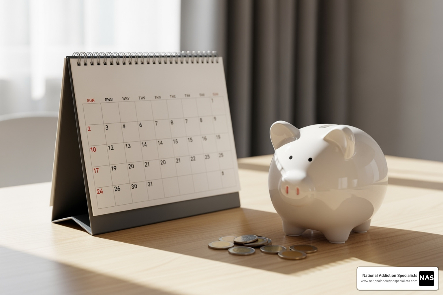 Calendar and piggy bank, symbolizing time and cost savings in online healthcare - Online buprenorphine prescription Calendar and piggy bank, symbolizing time and cost savings in online healthcare - Online buprenorphine prescription