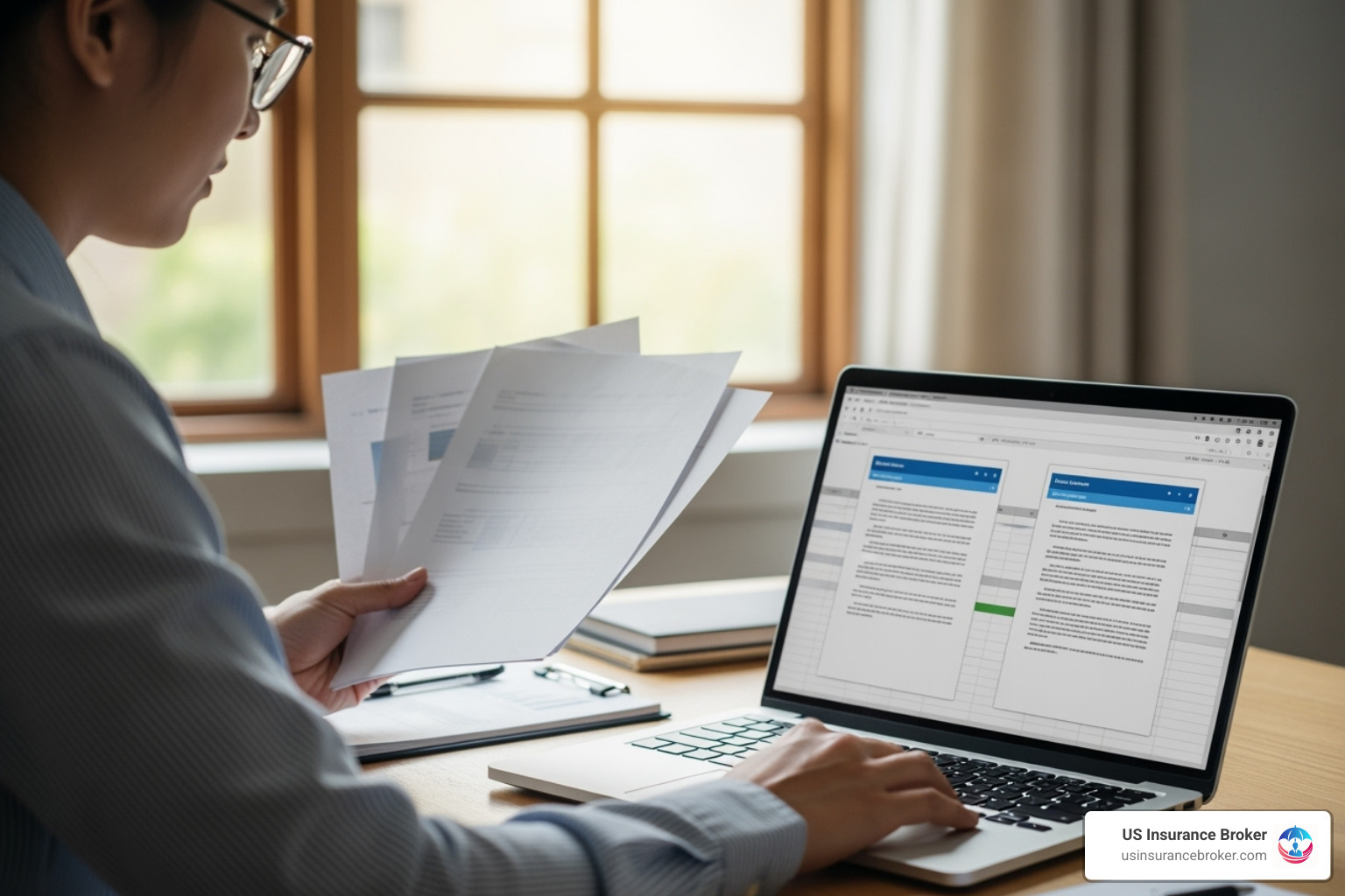 person comparing documents on a laptop - insurance agency coral springs person comparing documents on a laptop - insurance agency coral springs
