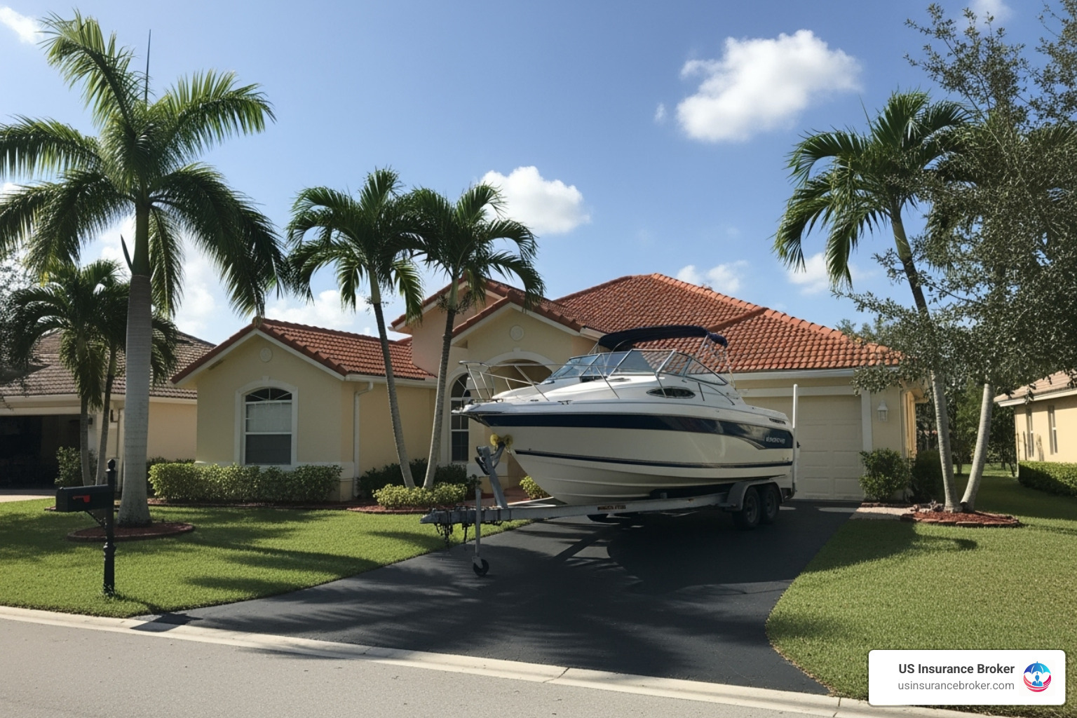 family home in Florida with a boat in the driveway - insurance agency coral springs family home in Florida with a boat in the driveway - insurance agency coral springs