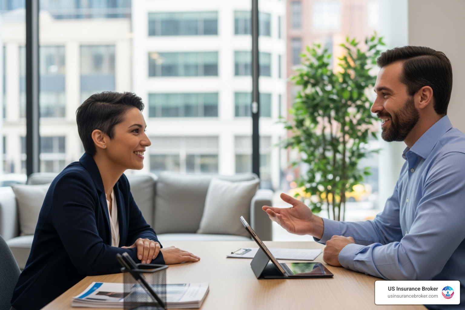 person smiling while talking to an insurance agent - insurance agency coral springs person smiling while talking to an insurance agent - insurance agency coral springs