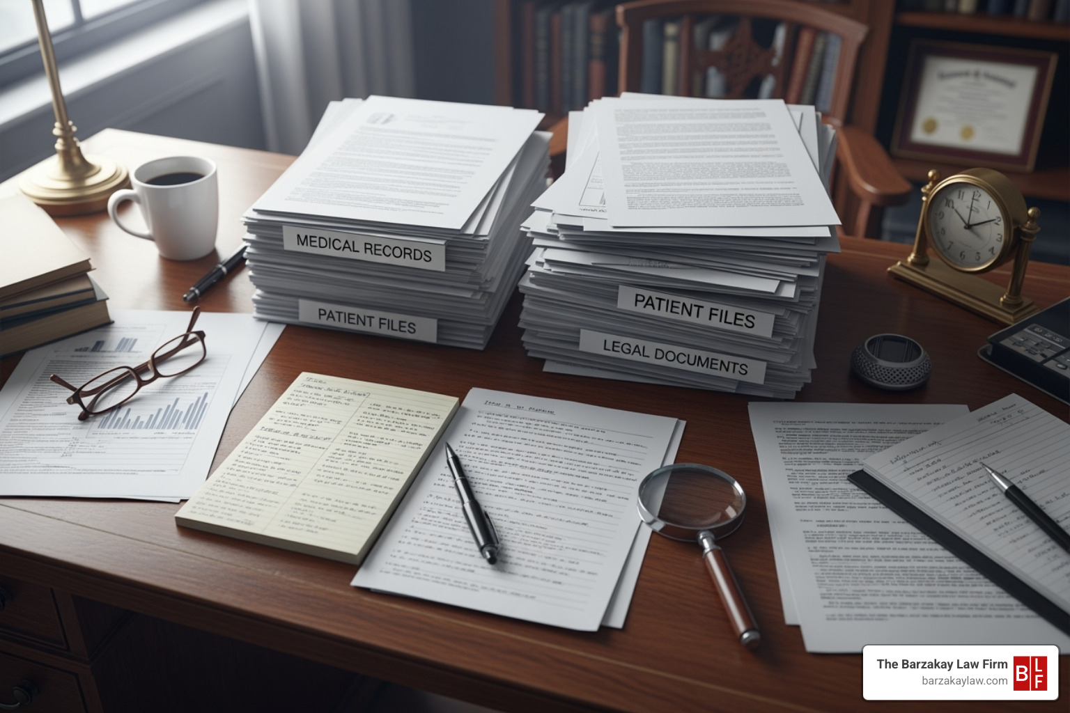 Legal documents and medical records on a desk - nursing home neglect attorney
