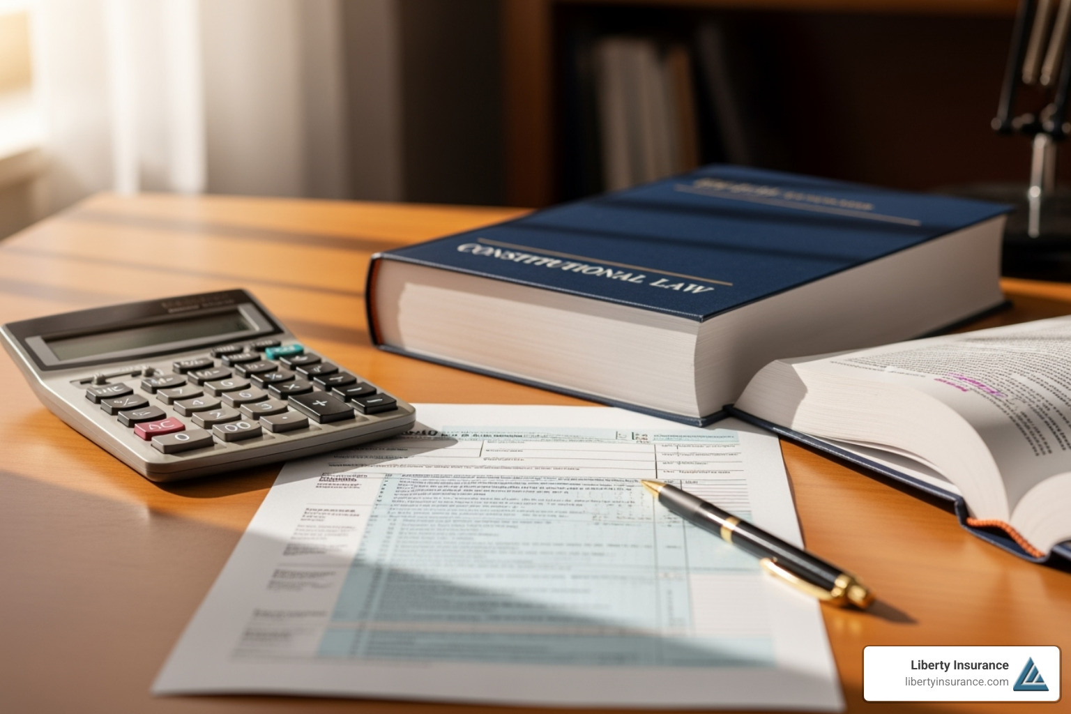 calculator, tax form, law book - Find group health insurance