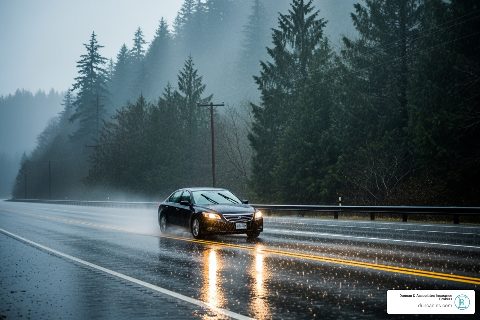 A car driving carefully in heavy rain in the Pacific Northwest - auto insurance quote olympia wa A car driving carefully in heavy rain in the Pacific Northwest - auto insurance quote olympia wa