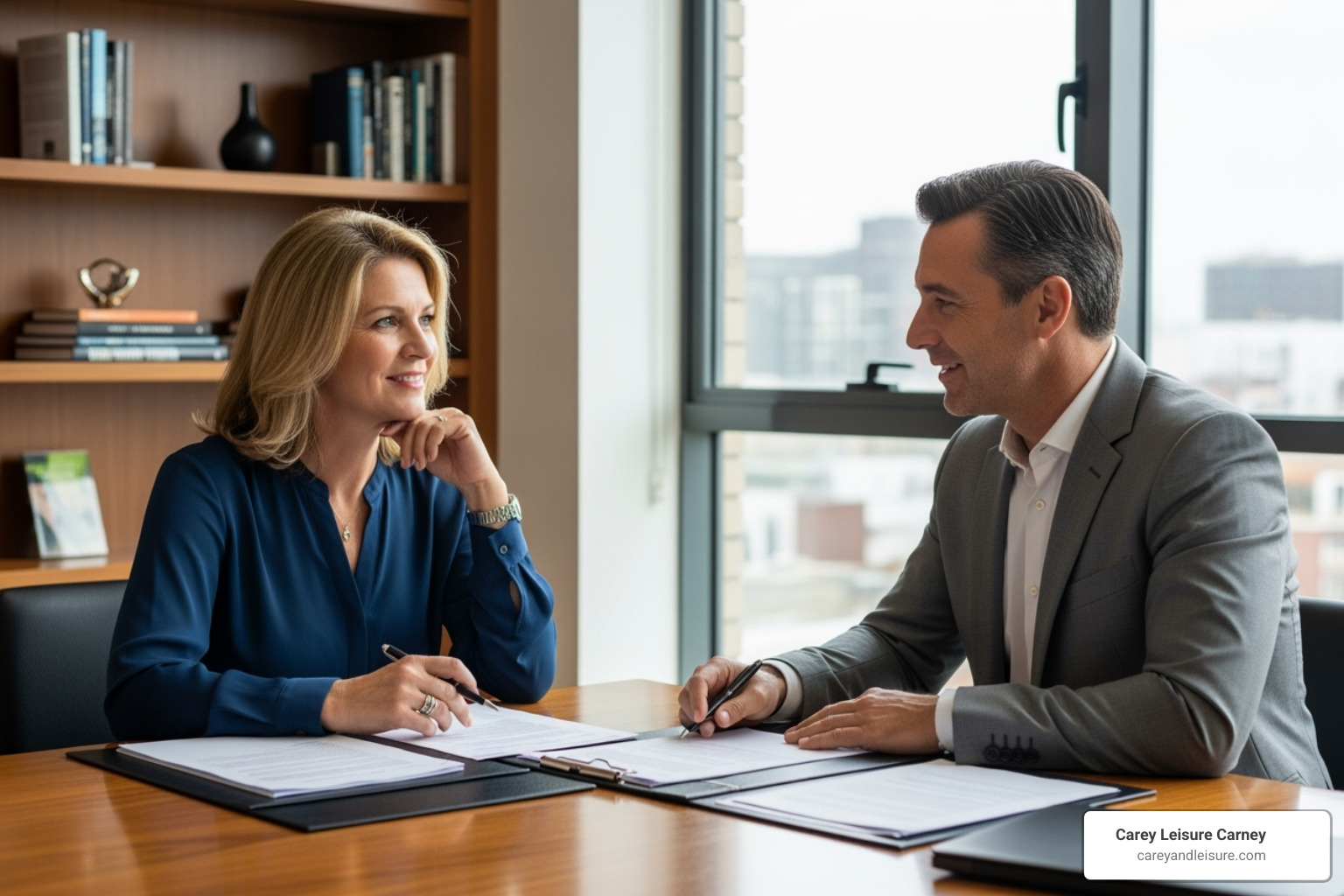 Friendly attorney consulting with a client - PIP deductible Florida Friendly attorney consulting with a client - PIP deductible Florida