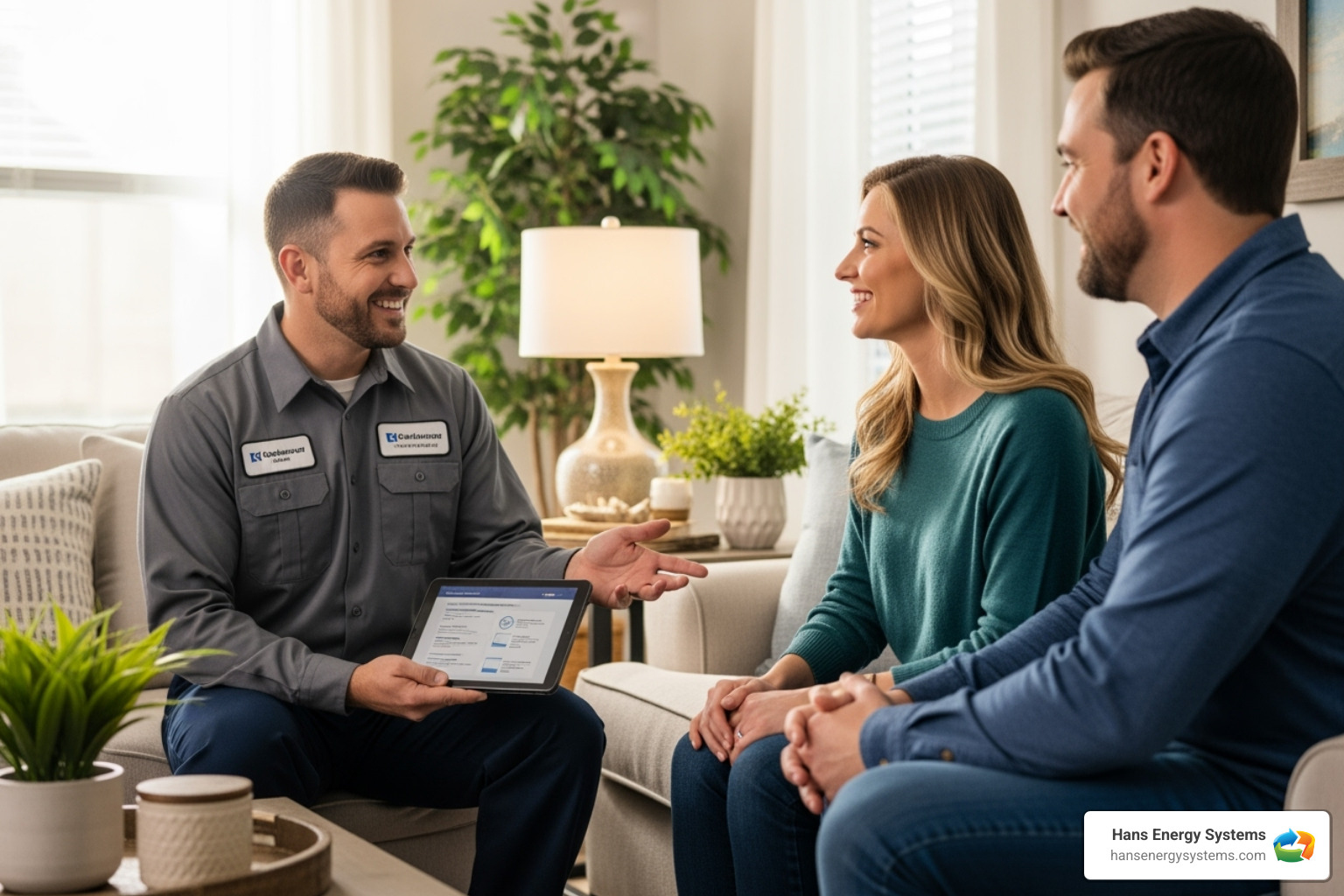 Friendly technician talking with a homeowner - San Diego HVAC services