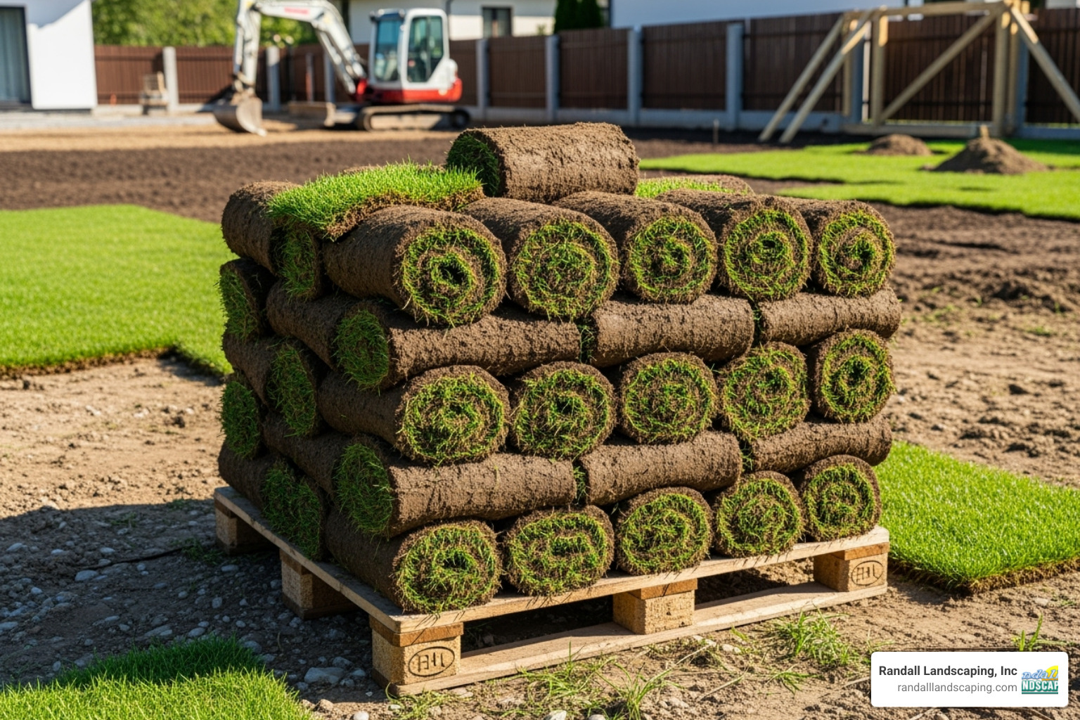 sod rolls on a pallet ready for installation - sod installation near me