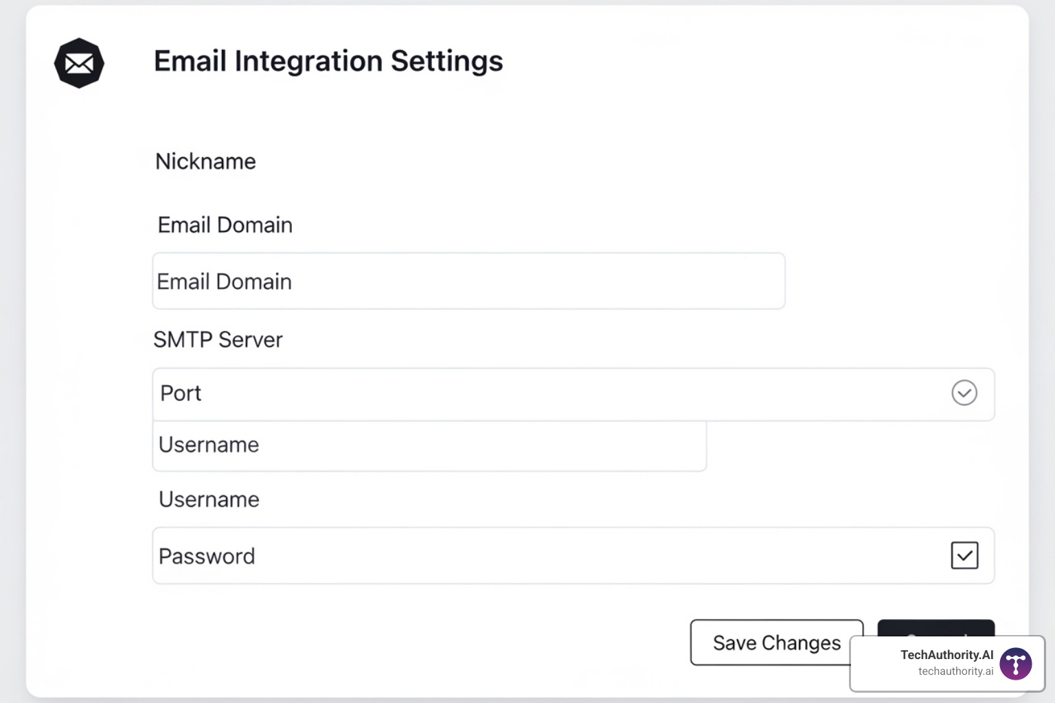 ClickFunnels SMTP settings page with fields for nickname, domain, server, port, username, and password - clickfunnels email integration ClickFunnels SMTP settings page with fields for nickname, domain, server, port, username, and password - clickfunnels email integration
