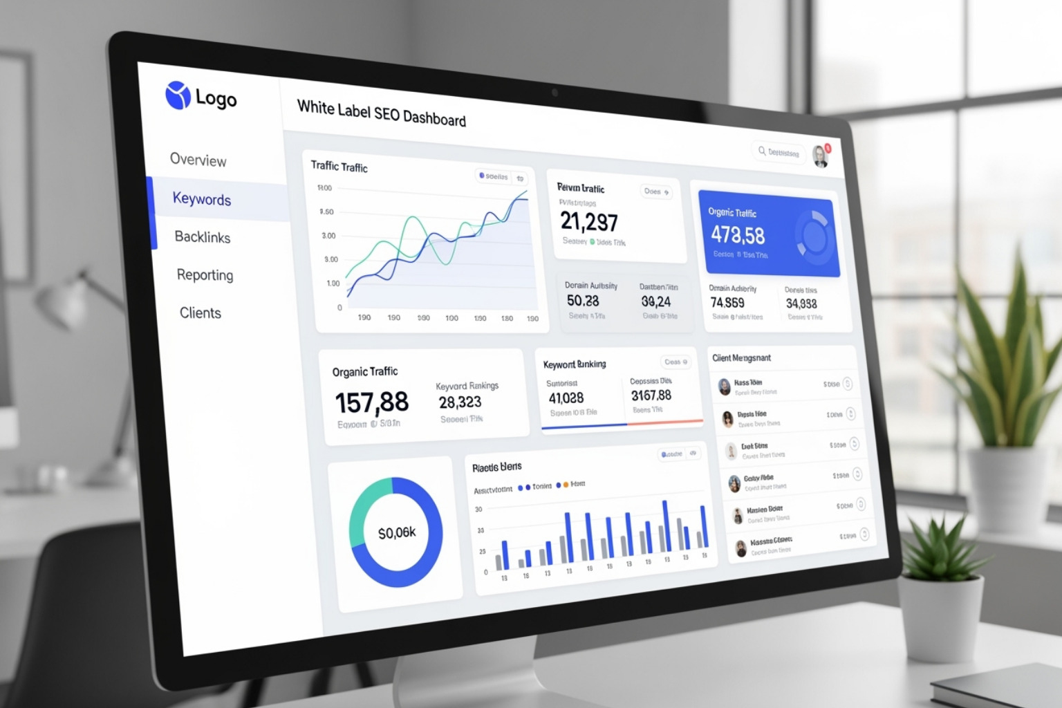 side-by-side comparison of a generic dashboard and a fully branded, customized dashboard - white label seo dashboard