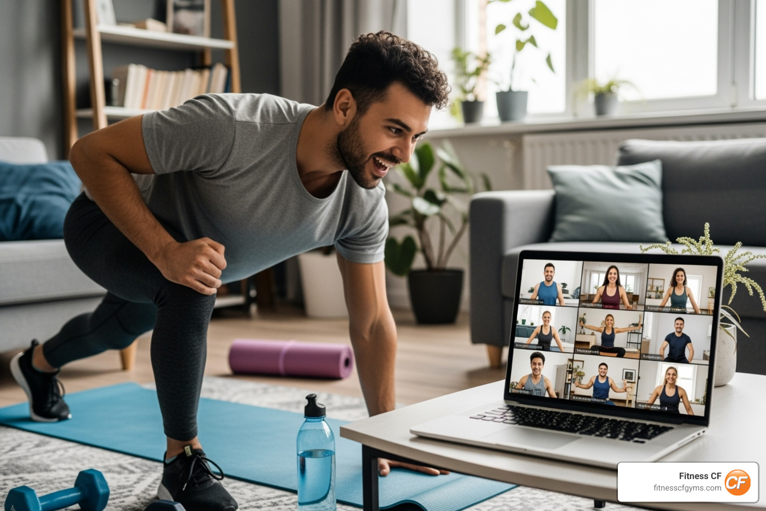 a person participating in a virtual group workout or wellness challenge - health and fitness community a person participating in a virtual group workout or wellness challenge - health and fitness community