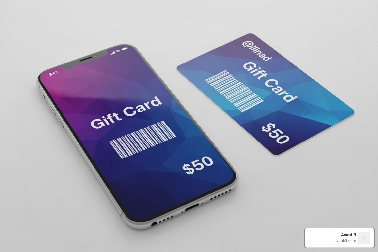 digital gift card on a phone screen next to a physical gift card - gift card incentives for employees