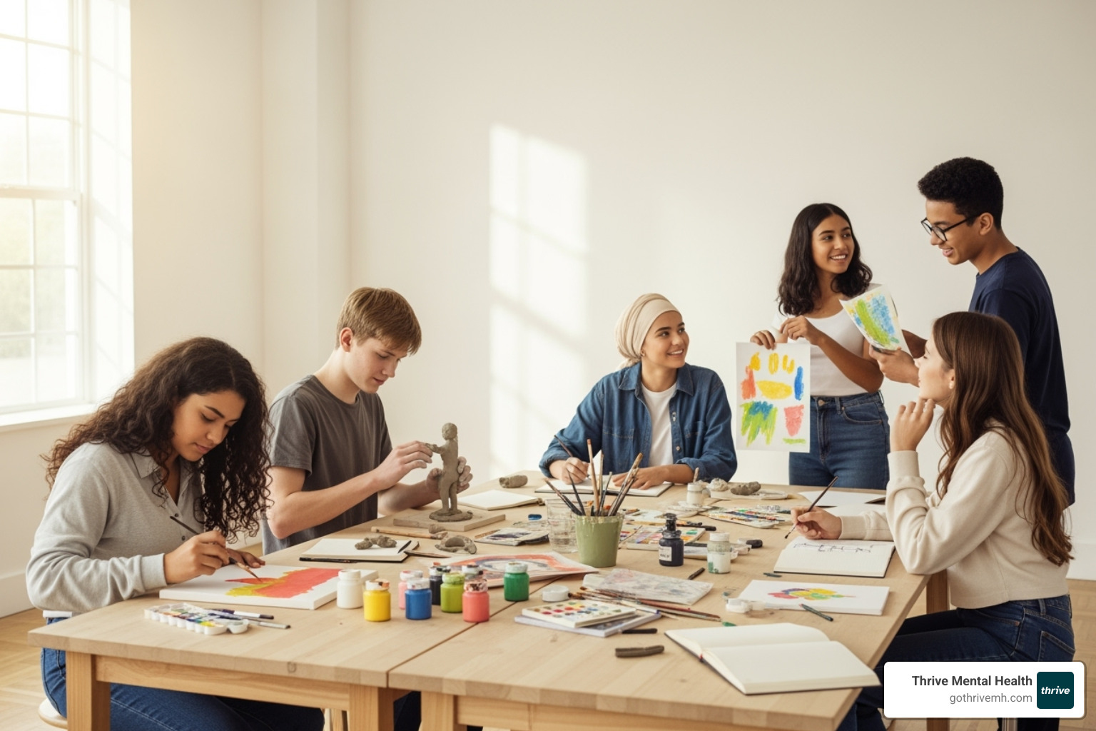 group art therapy session with teenagers collaborating - art therapy for ADHD group art therapy session with teenagers collaborating - art therapy for ADHD