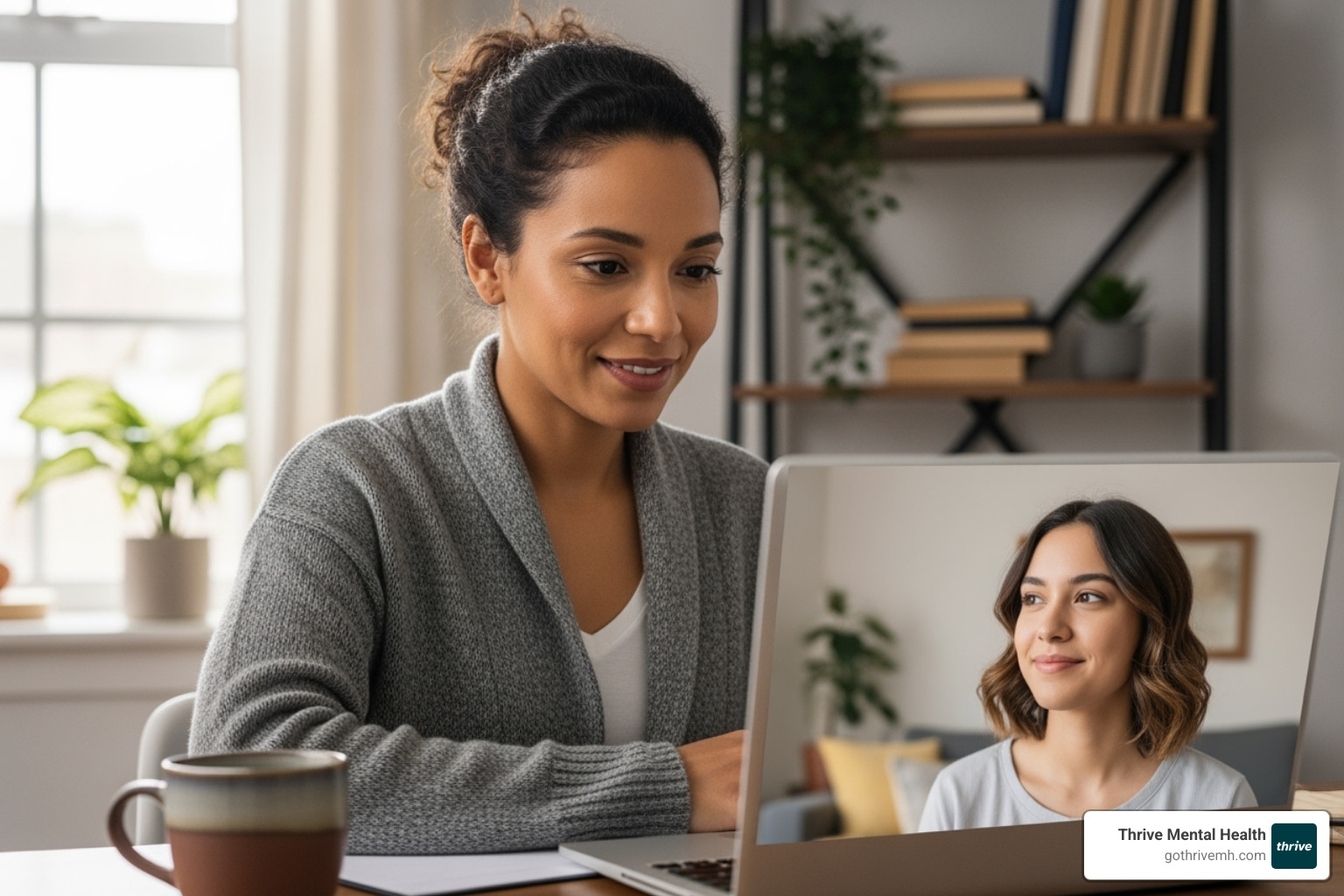 a therapist and client in a supportive virtual session - intrusive thoughts ocd