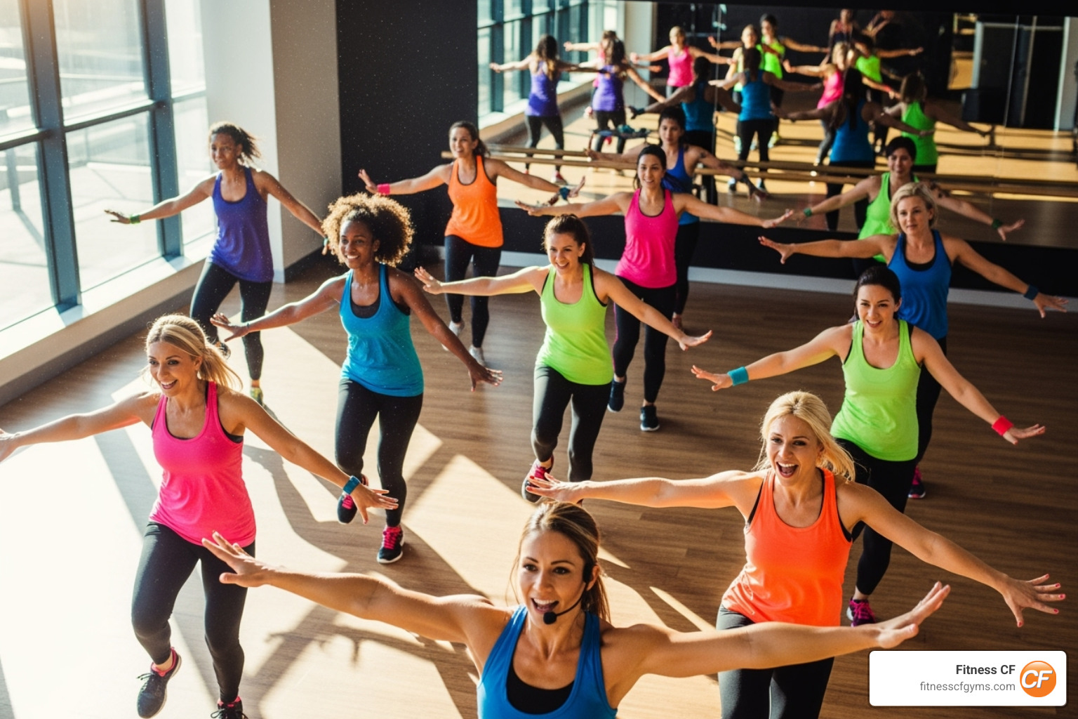 A vibrant Zumba class in a dedicated studio - gyms near me ladies