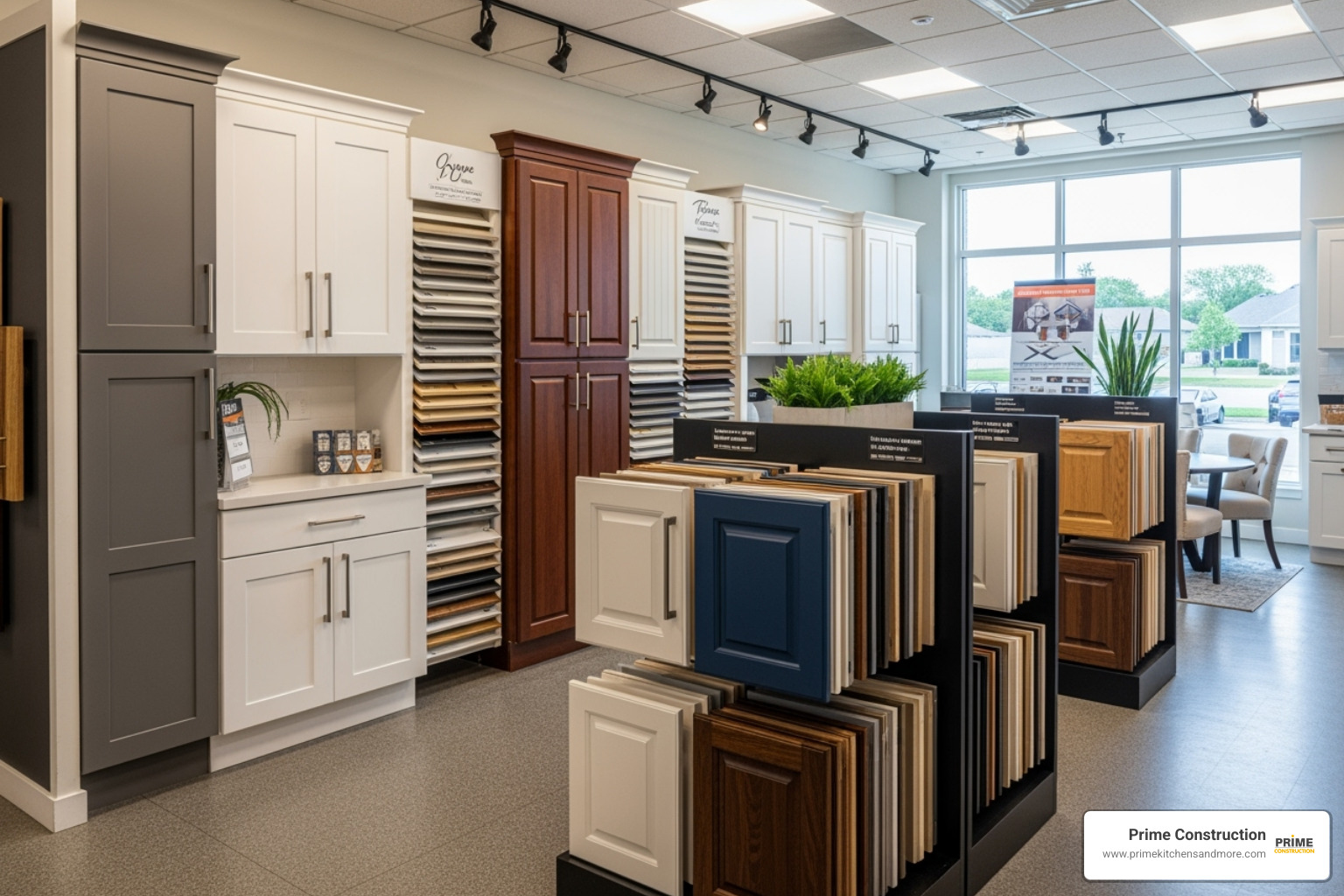 cabinet showroom with various door style samples - kitchen cabinet distributors apopka