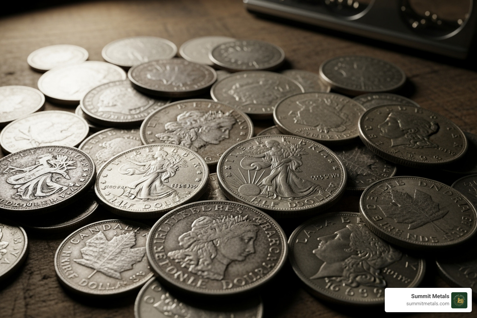 showing close-ups of the dates on a pre-1965 U.S. quarter and a 1967 Canadian quarter - scrap silver coin prices