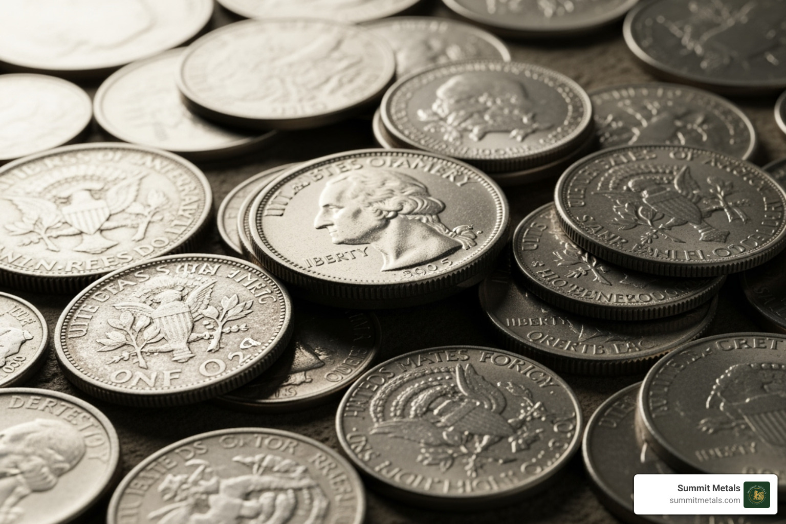 of a worn 1964 Washington quarter next to a professionally graded MS-70 Silver Eagle coin - scrap silver coin prices