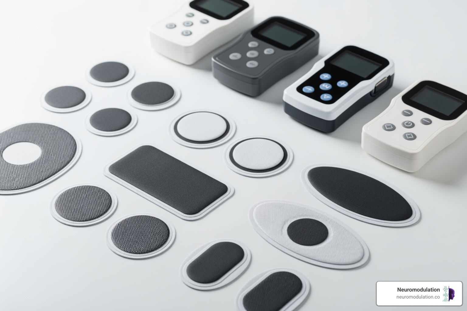 Various electrode pads and device controllers - electronic muscle stimulator pain relief